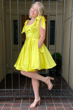 A-Line Yellow Bow-Strap Short Homecoming Dress HZ1023