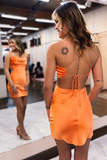 Orange Satin Cowl Neck Short Party Dress HZ1023