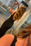 Elegant Glitter Rhinestone Black Lace Long Prom Dress HZ1023