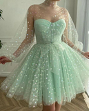 A-Line Tulle Evening Dresses, Long Sleeves Princess Gown Homecoming Dress HZ1023