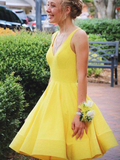 A Line V Neck Short Yellow Prom Dresses, Short Yellow Formal Homecoming Cocktail Dresses HZ1023