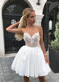 White sweetheart lace short dress, white homecoming dress HZ1023