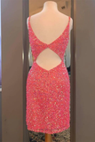 Tight Hot Pink Sequins Short Party Dress HZ1023