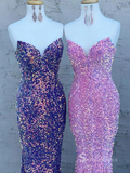 Mermaid Sparkly Sleeveless Prom Dresses V neck Sequins Evening Dresses HZ1023