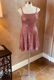 Sequin Square Neck Backless Short Homecoming Dress HZ1023