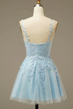 Light Blue Appliques A-line Short Homecoming Dress HZ1023