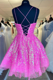 Sparkle A-line Barbie Pink Sequins Short Party Dress HZ1023
