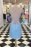 Sky Blue Sequin Lace-Up Back Short Dress HZ1023