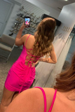 Sexy Hot Pink Plunge Bodycon Mini Dress HZ1023