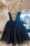 Glitter Appliques Lace-Up A-Line Short Homecoming Dress HZ1023