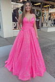 Pink Sequin Empire Long Prom Dress HZ1023