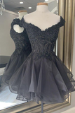 off the shoulder black short party dress Homecoming Dress HZ1023