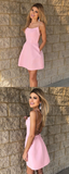 Cute Short Straps Pink Homecoming Dress,Short Prom Dress with Pockets HZ1023