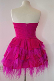 Magenta Strapless Multi-Tiered Mini Homecoming Dress HZ1023