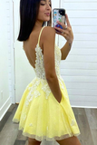 Princess Yellow A-line Lace Appliques Short Homecoming Dress HZ1023