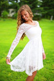 White homecoming dress with long sleeves, short beach wedding dress HZ1023