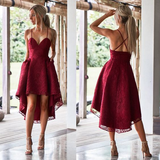 High-Low Lace Homecoming Dress, Spaghetti Straps Backless Homecoming HZ1023