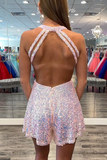 Pink Sequins Scoop Romper for Homecoming HZ1023
