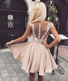 Cute pink lace short prom dress, pink homecoming dress HZ1023