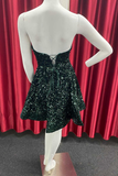 Dark Green Sequin Sweetheart A-Line Short Homecoming Dress HZ1023