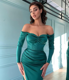 Dark Green Long Sleeves Mermaid Evening Dress HZ1023