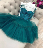 Cute green beaded tulle homecoming dresses ties straps mini prom evening dresses HZ1023