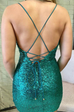 Cowl Neck Green Sequins Bodycon Party Dress HZ1023