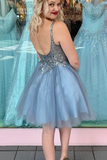 A-line Misty Blue Appliques Short Homecoming Dress HZ1023