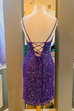Purple Sequins Tight Short Party Dress HZ1023