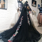 Black Long Sleeves Floor Length Formal Dress, Charming Party Dress Prom Dress HZ1023