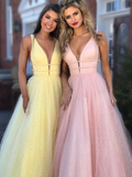 Sexy Deep V-Neck Straps Long Prom Dress,Sparkly Evening Dress HZ1023