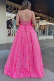 Pink Sequin Empire Long Prom Dress HZ1023