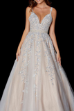 Elegant Glitter Floral Lace Spaghetti Straps Floor-Length Prom Dress HZ1023