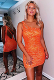 One Shoulder Sequins Bodycon Mini Dress with Keyhole HZ1023