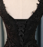 Lovely Black Lace V-neckline Short Homecoming Dress, Black Party Dress HZ1023