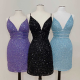 Purple Sequins Tight Short Party Dress HZ1023