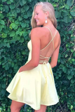 A-line Satin Fit and Flare Yellow Homecoming Dress with Pockets HZ1023