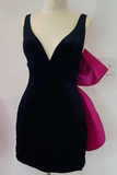 Black Plunge V Bow Back Bodycon Mini Party Dress HZ1023