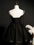 Black Straps Tulle Short Homecoming Dress Prom Dress, Little Black Party Dresses HZ1023