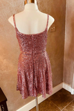 Sequin Square Neck Backless Short Homecoming Dress HZ1023