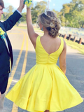 A Line V Neck Short Yellow Prom Dresses, Short Yellow Formal Homecoming Cocktail Dresses HZ1023