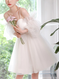 White sweetheart neck tulle short prom dress, cute white homecoming dress HZ1023