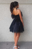 A-Line Black Sequin Feather Short Party Dress HZ1023