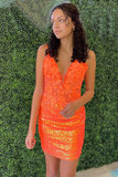 Orange Sequin Appliques Backless Short Dress HZ1023