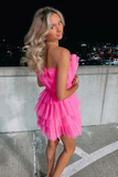 Charming A-Line Hot Pink Short Homecoming Dresses, Strapless Party Dress HZ1023