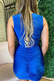Royal Blue Ruched Bodycon Mini Dress HZ1023