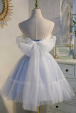 Dreamy Sky Blue Spaghetti Straps Bow-Back Short Party Dress HZ1023