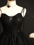 Black Straps Tulle Short Homecoming Dress Prom Dress, Little Black Party Dresses HZ1023