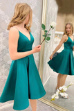 Cute V Neck Short Green Satin Prom Dress Homecoming Dress, V Neck Green Formal Graduation Evening Dress HZ1023