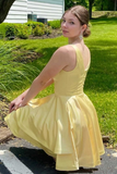 A-Line Yellow V-Neck Short Homecoming Dress HZ1023